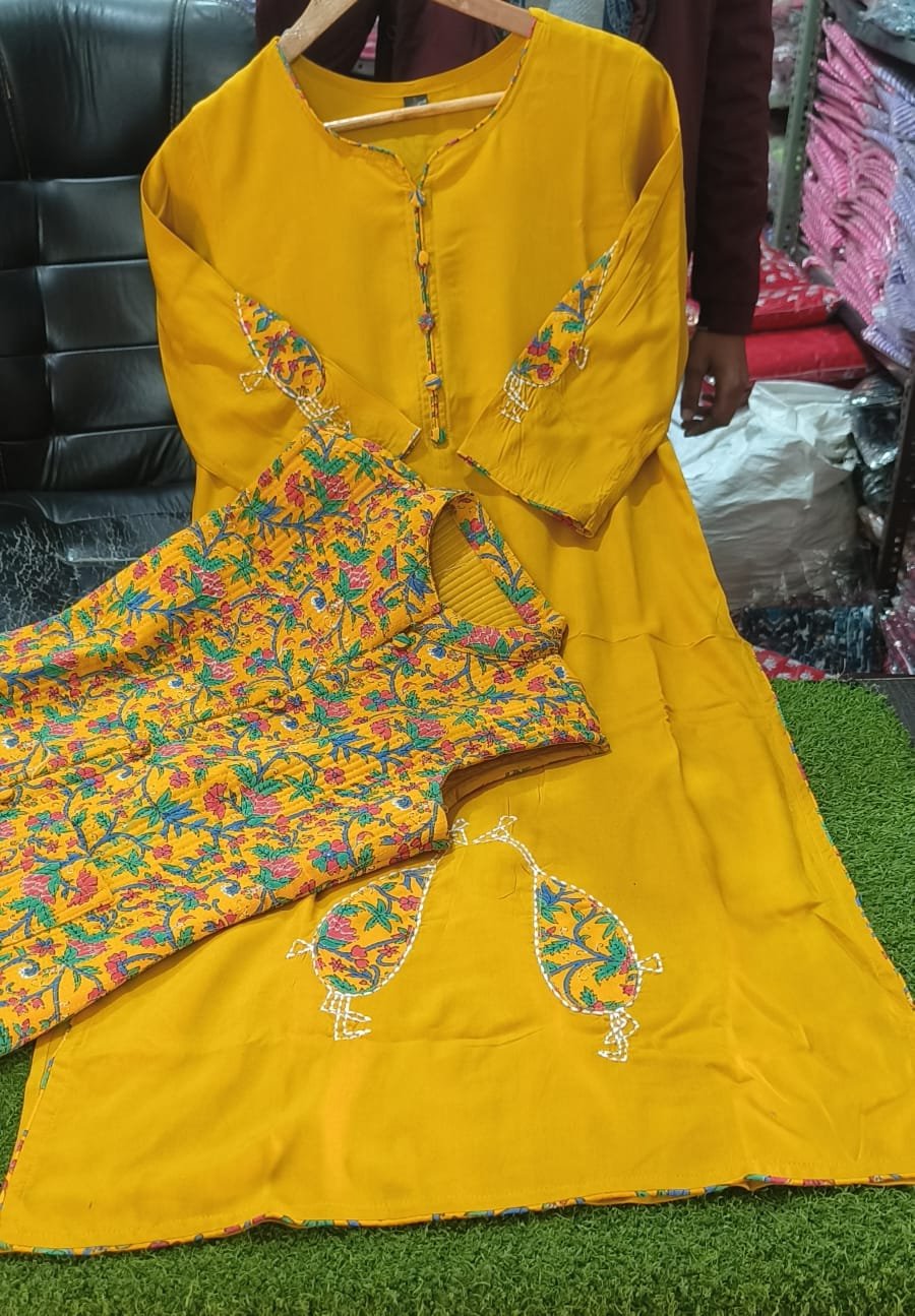 Heavy Cotton Kurti Pant Jacket Set